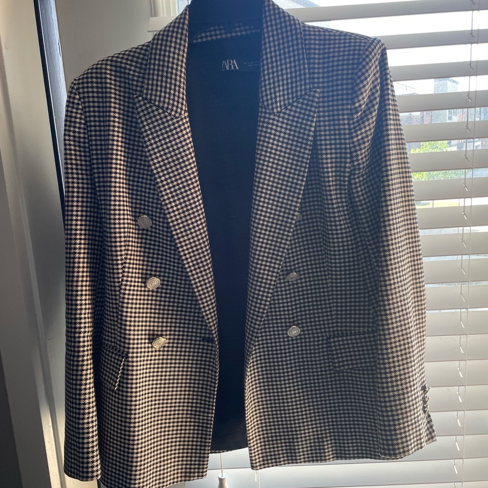 Zara Black and White Checkered Blazer